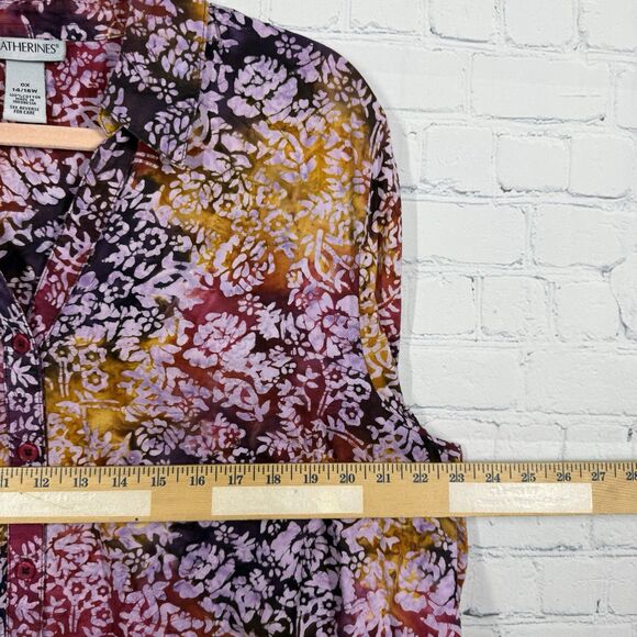 Catherines Blouse Women Size 0X Multicolor Button 3/4 Sleeve Artsy Abstract Top - Picture 6 of 10